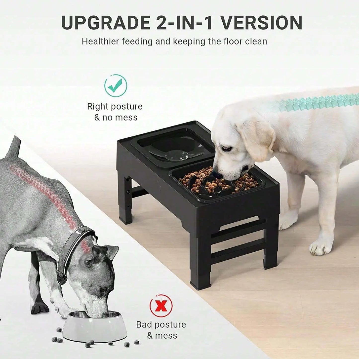 Adjustable Elevated Dog Bowl - Zero Splash & Slow Feeder