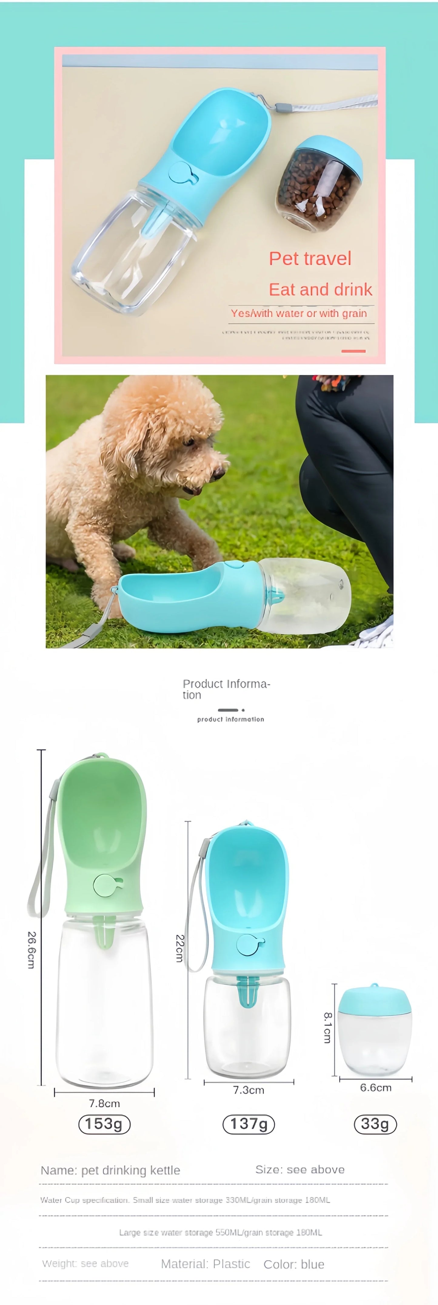 Pets Dog Water Bottle Portable Food