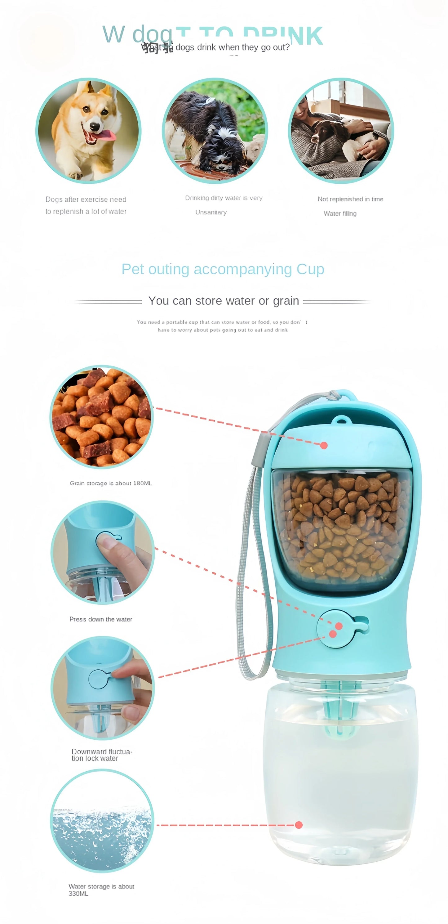 Pets Dog Water Bottle Portable Food